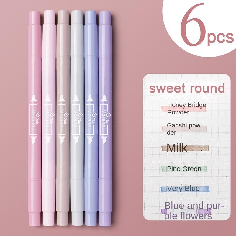 

6 шт./компл. ручки-маркеры с двойной головкой, художественный маркер Kawaii, круглая форма, цветная ручка в стиле манга, канцелярские принадлежности, студенческие принадлежности для самостоятельного изготовления