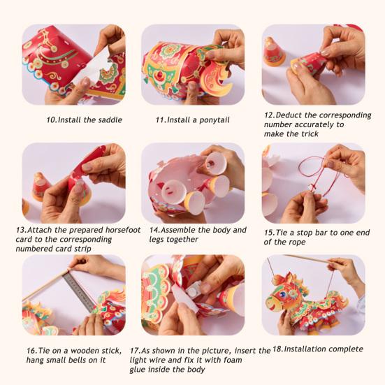 Hästens År Ljusmaterialpaket DIY Ljuskit med Roterande Huvud Rörliga Delar Och Inbyggda Ljuseffekter Traditionell Zodiac-Dekoration