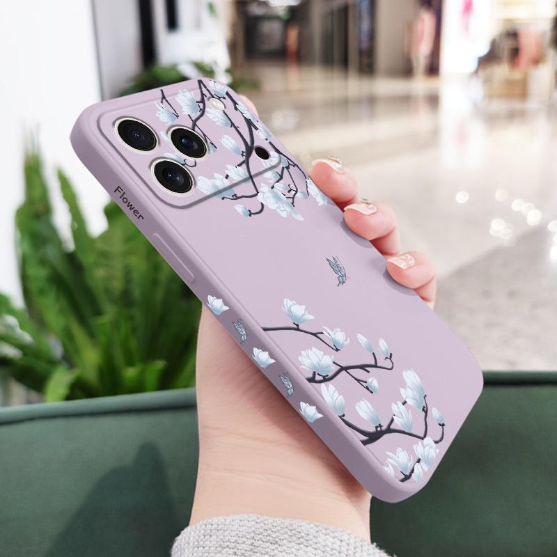 Blue Flower Intention Phone Case For iPhone 17 Air 16 16e 15 14 13 Pro Max Plus Mini Liquid Silicone Soft Cover