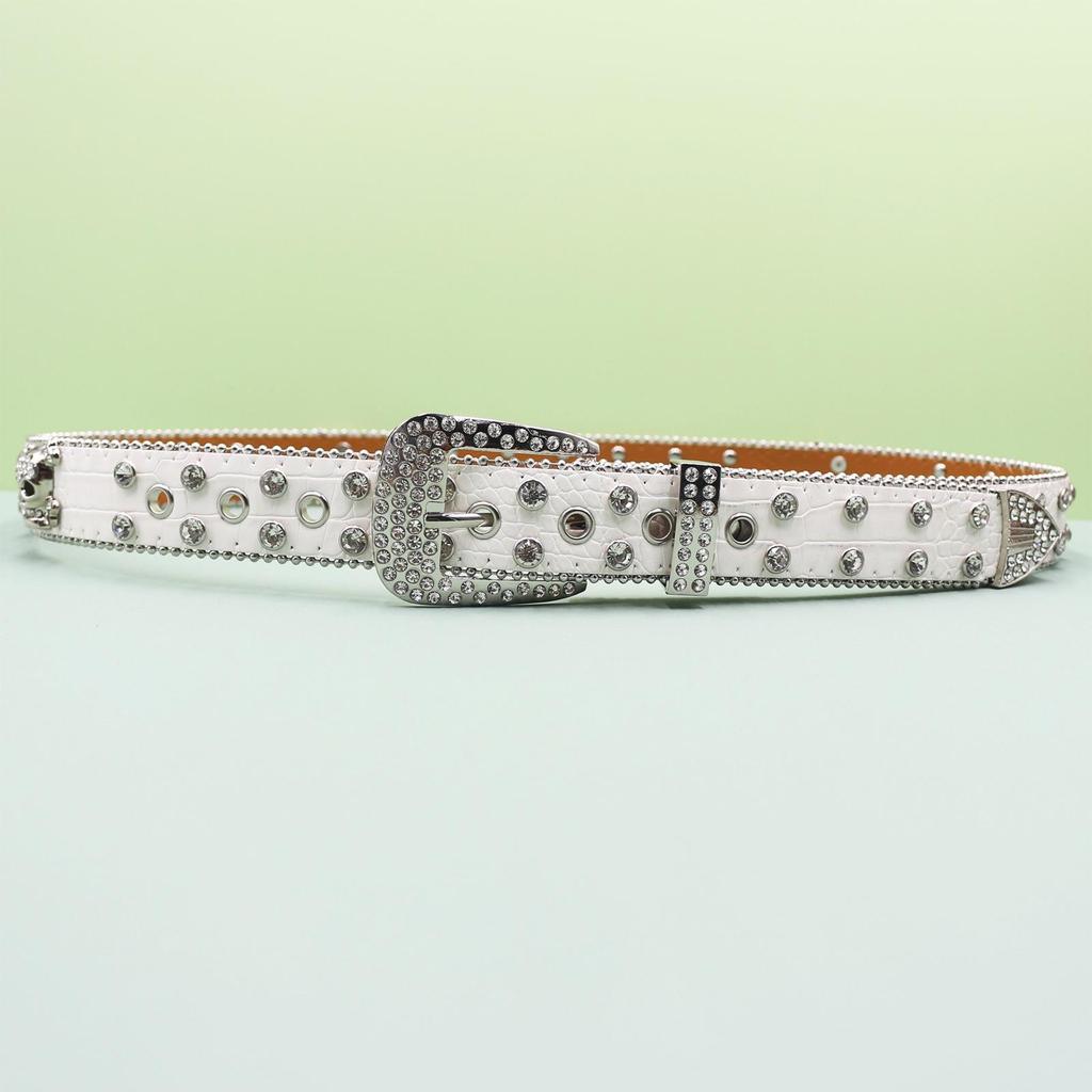 European Style Punk Skull Belt with Rhinestones - Unisex Rock Fashion Accessory