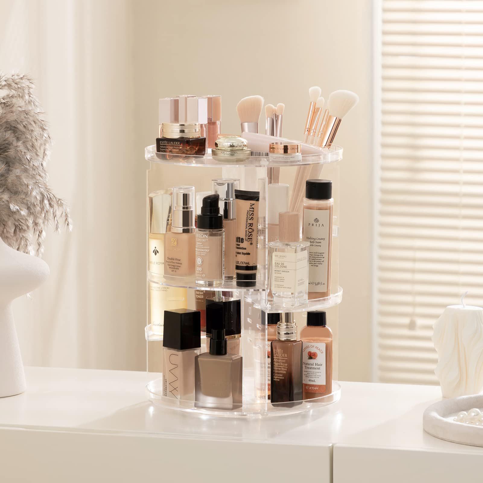

Rotating Transparent Vanity Storage Rack for Cosmetics and Skincare Diameter 23cm, Height 30cm прозорий