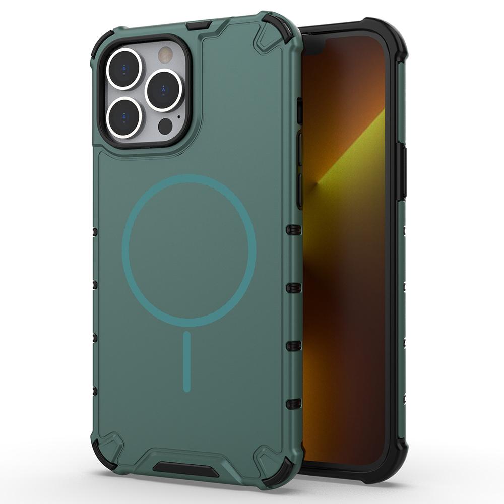 For iPhone 13 Pro Magnetic Case Corrugated Texture Heat Dissipation Shockproof TPU+PC Phone Back Cover