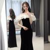 One Shoulder Evening Dress Women's Premium Birthday Black Engagement Dress Toast Bride Fishtail French Annual Meeting