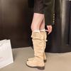 Women's Boots Low Heel Side Suede Thigh High Women's Boots Retro Woman Booties Autumn Winter Knee High Boots