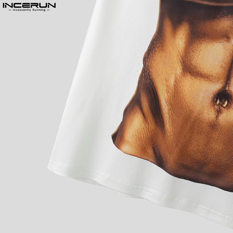 INCERUN Men Sleeveless 3D Muscle Print Casual Loose Long Tank Tops
