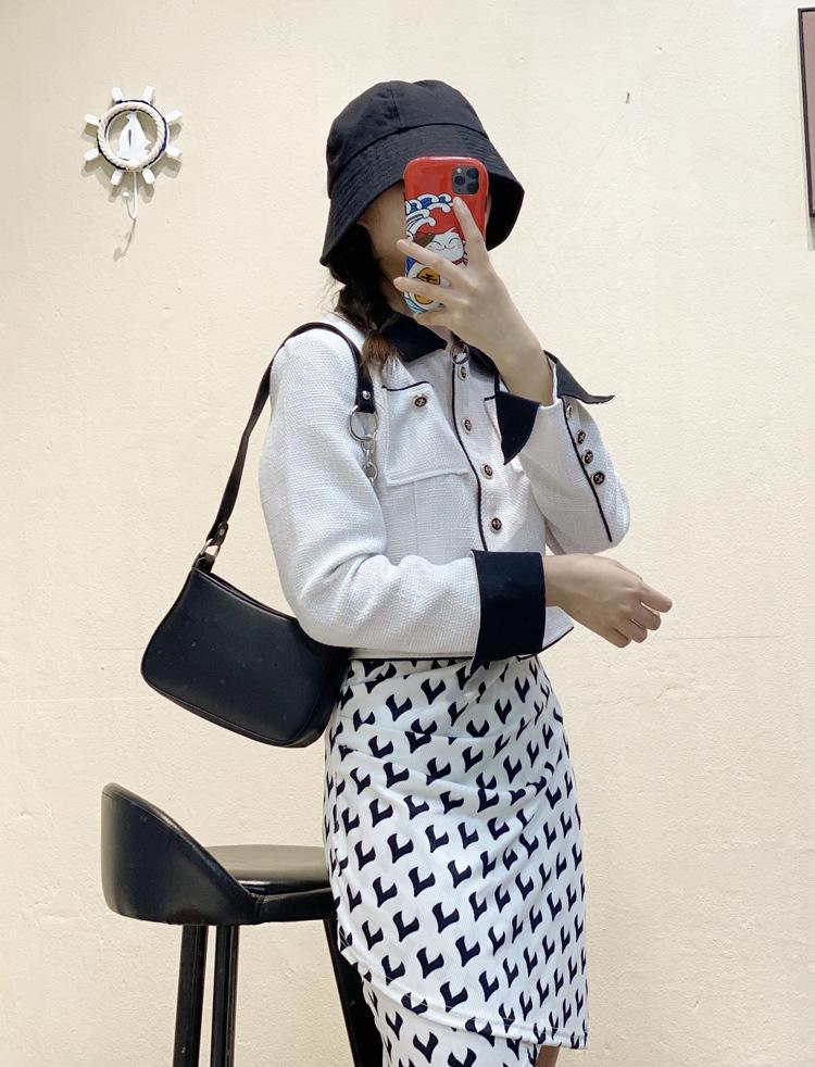 Korean Style Black Patchwork Metal Ring Underarm Baguette PU Shoulder Bag - Vintage Women's Crossbody Handbag