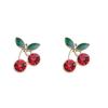 Sweet Cherry Earrings for Women Red Cherry Fruit Stud Earring Cute Girl Simple Exquisite Edition Luxury Designer Zircon