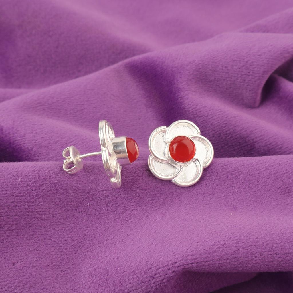 Carnelian Gemstone 925 Sterling Silver Mother Gift Ethnic Stud Earrings Jewelry EE-157-20