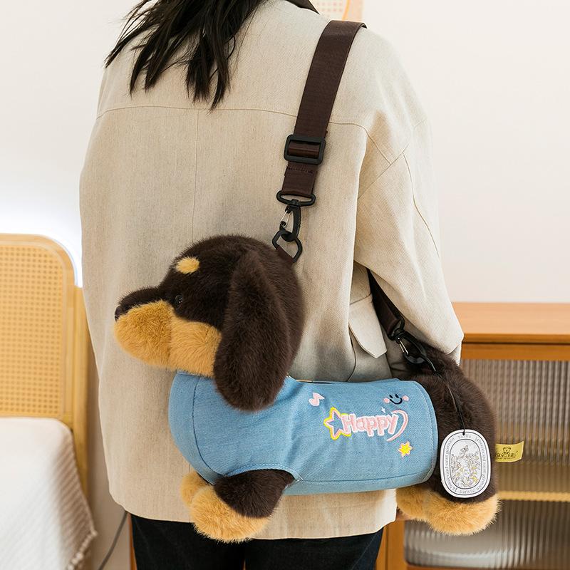 Cute Dachshund Dog Plush Toy Children's Doll Dressed Puppy Crossbody Bag Girl Travel Shoulder Bag