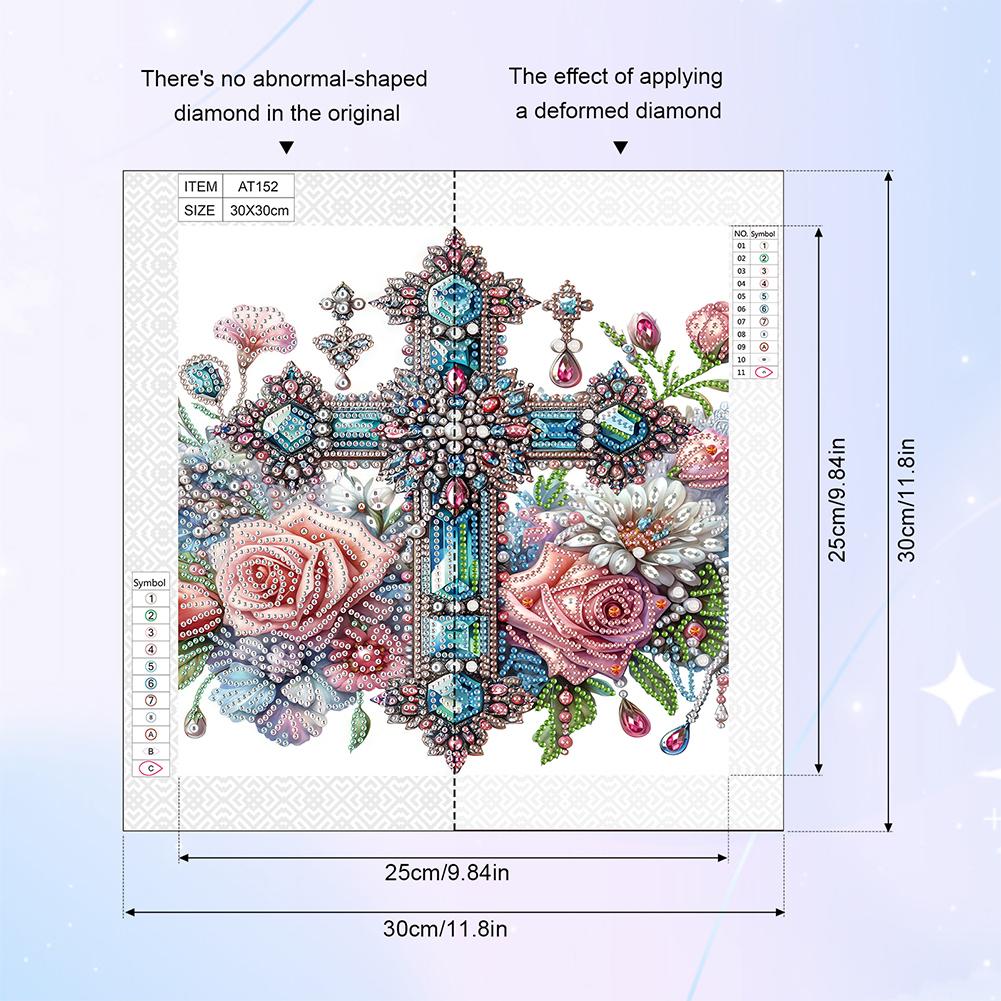 5D DIY Partial Special Shaped Drill Diamond Painting Kit Cross Decor30x30cm