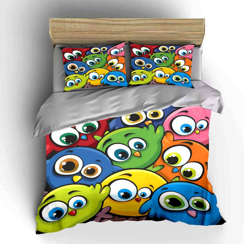 Colorful Cartoon Birds Set Decorations Multiple Sizes Kid'S And Adults' Bedroom Exquisite 3Pc Bedding Set, Gift