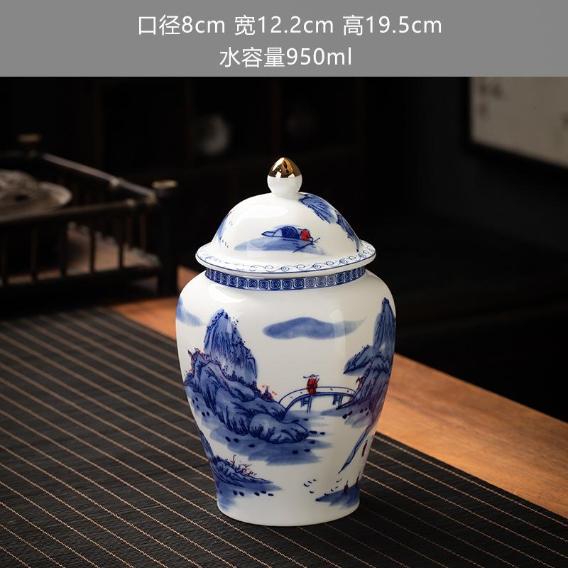 Blue and White Ceramic Sealed Jar Candy Coffee Storage General Jar Household Moisture-proof Tea Jars Tea Packaging Jars Tea Box