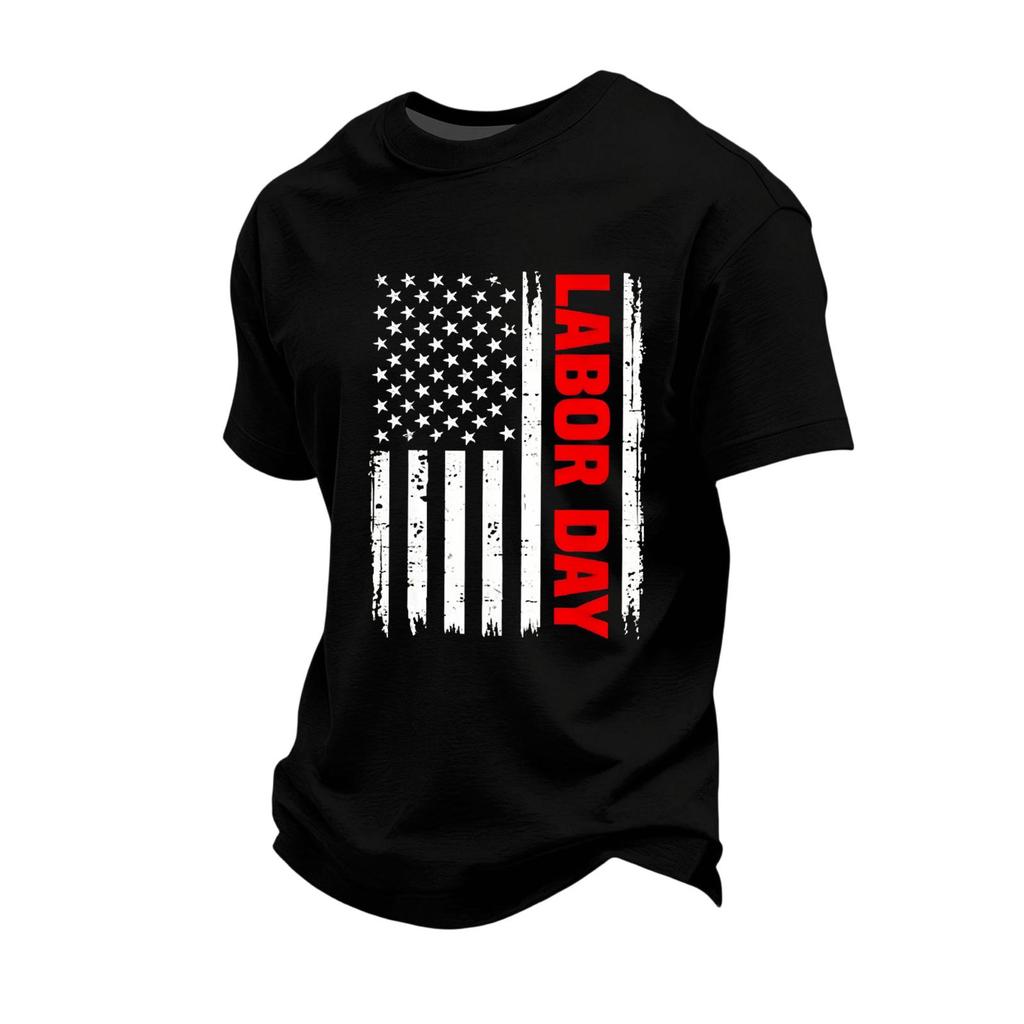 Men's Loose Fit Casual Short Sleeve T Shirt Labor Day Printed Graphic Tee Comfortable Workwear Top for Everyday Use