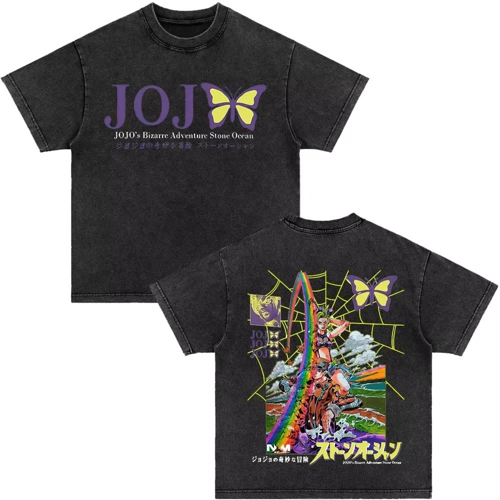 Japonské anime Jojo Bizarre Adventure Vintage prané tričko Killer Queen grafická trička Pánské Dámské Cosplay Nadměrné tričko