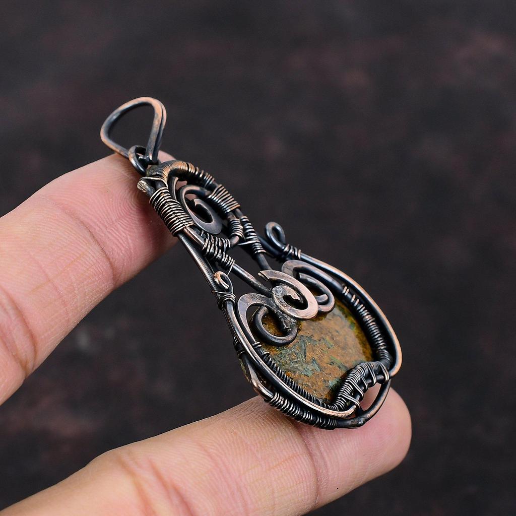Spessartin Granat in Kalkstein Anhänger Kupferdraht gewickelt Anhänger Handarbeit Schmuck Original Edelstein Anhänger Kupferdraht Schmuck als Geschenk