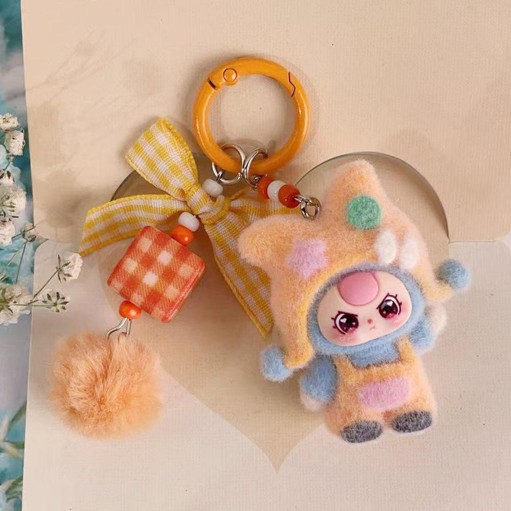 Cute Baby Three Doll Keychains Flocking Doll Keyring Backpack Bag Pendants Key Accessories Kids Favors Party Gifts Ornament