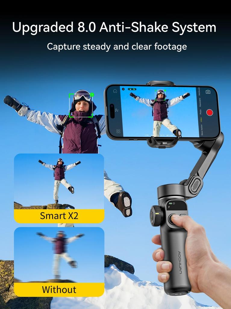AOCHUAN Smart X2 Gimbal Stabilizer for iPhone Gimbal with Extension Portable Gimbal Stabilizer with OLED Display for Perfect for and Vlogging Black