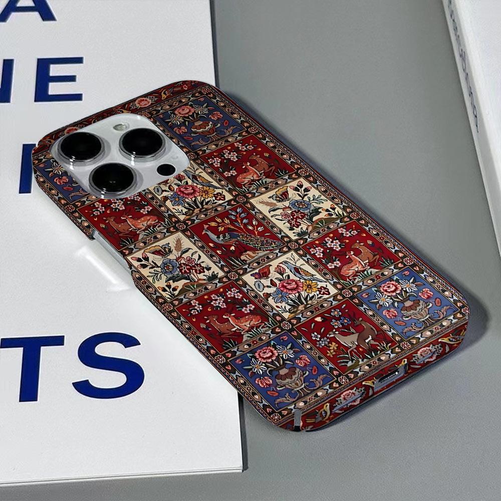 Persian Carpet Floral Pattern Phone Case for iPhone 16 15 14 13 12 11 Pro Max X XS XR XSMax 7 8 Plus Glossy Film Hard PC Cover