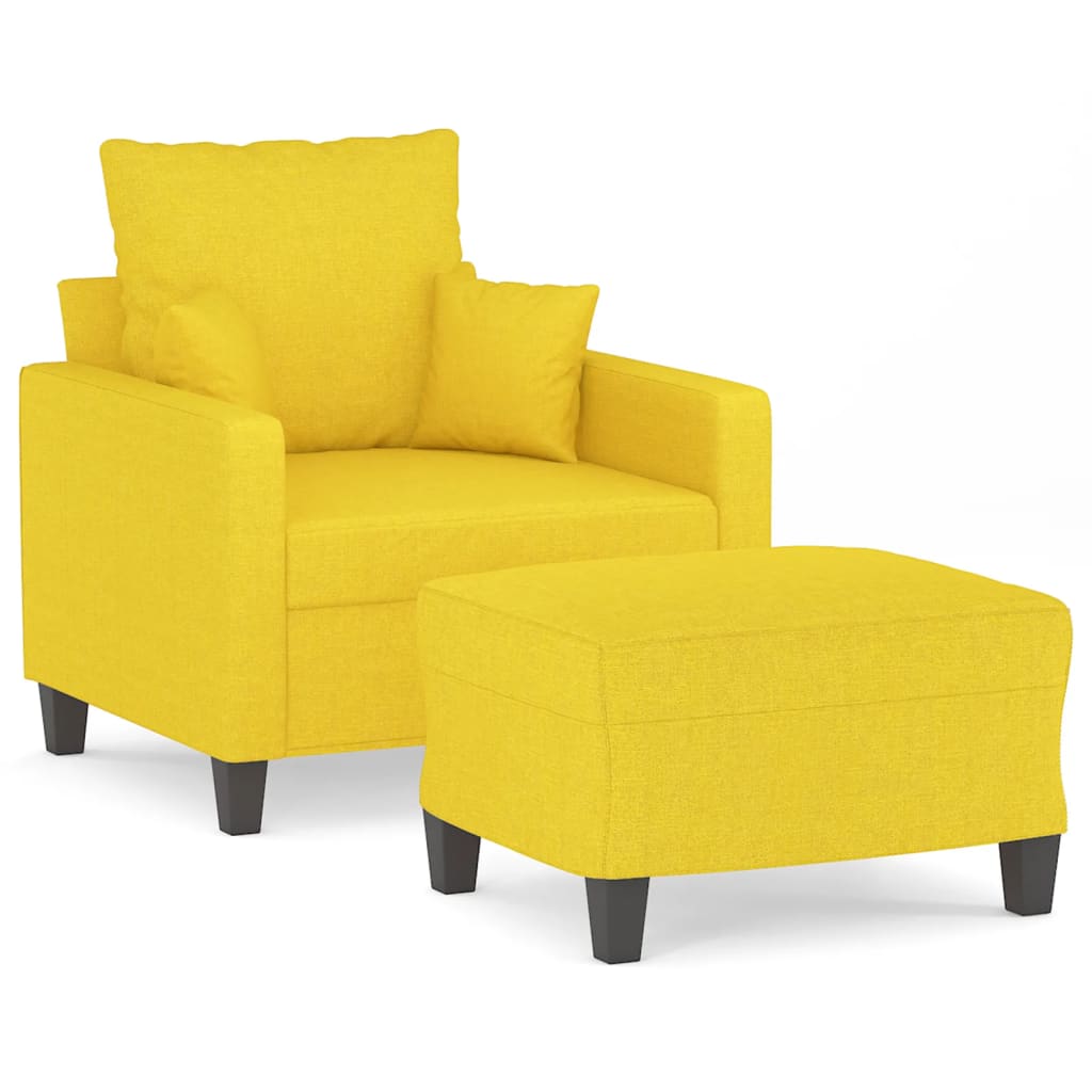 Armchair with Footstool Light Yellow 60 Cm Fabric