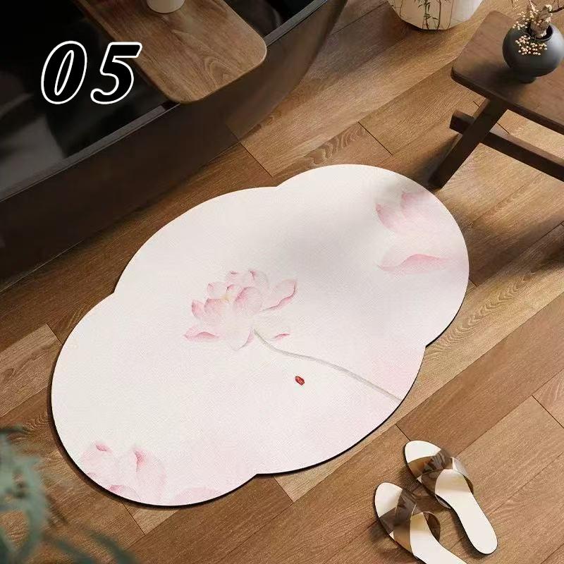 Chinesischer Stil Lotusblumenmuster Teppiche Grünes Lotusblatt Teppich 30x50cm Rutschfest Wohnzimmer Eingang Heimdekoration Fußmatte