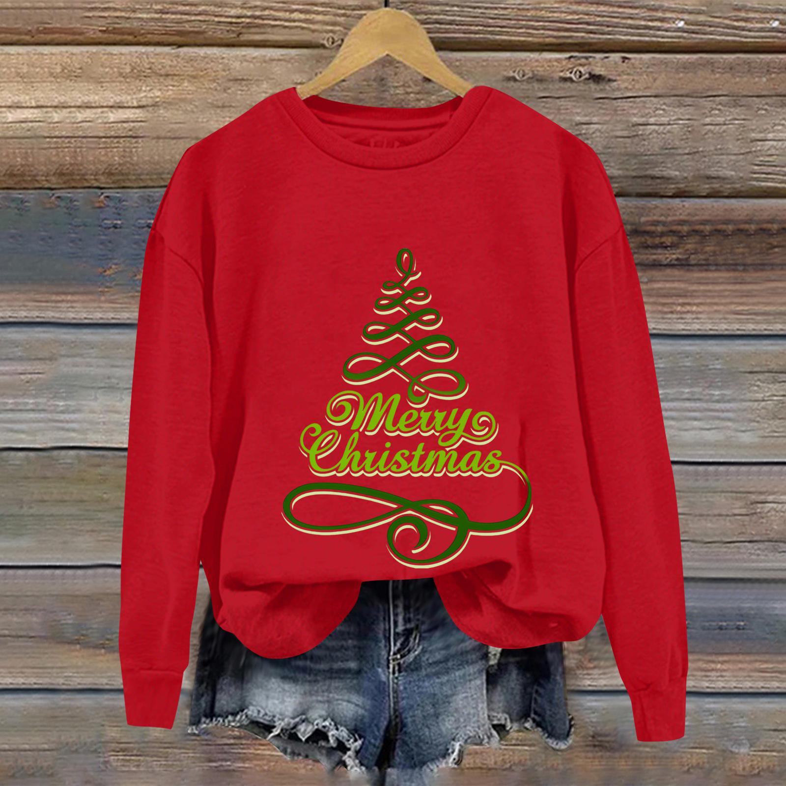 

Женский рождественский спортивный худи с длинными рукавами и круглым вырезом XL красный