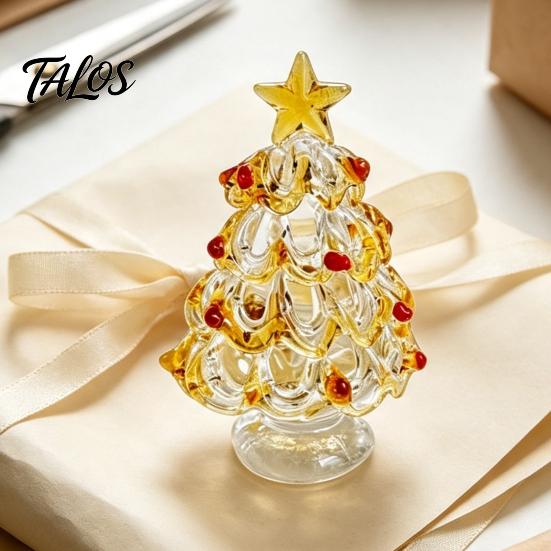 Elegant Office Desk Decor Glazed Glass Christmas Tree Figurine, Handcrafted Ornament Gift for Friends Holiday Display, Colorful Modern Table