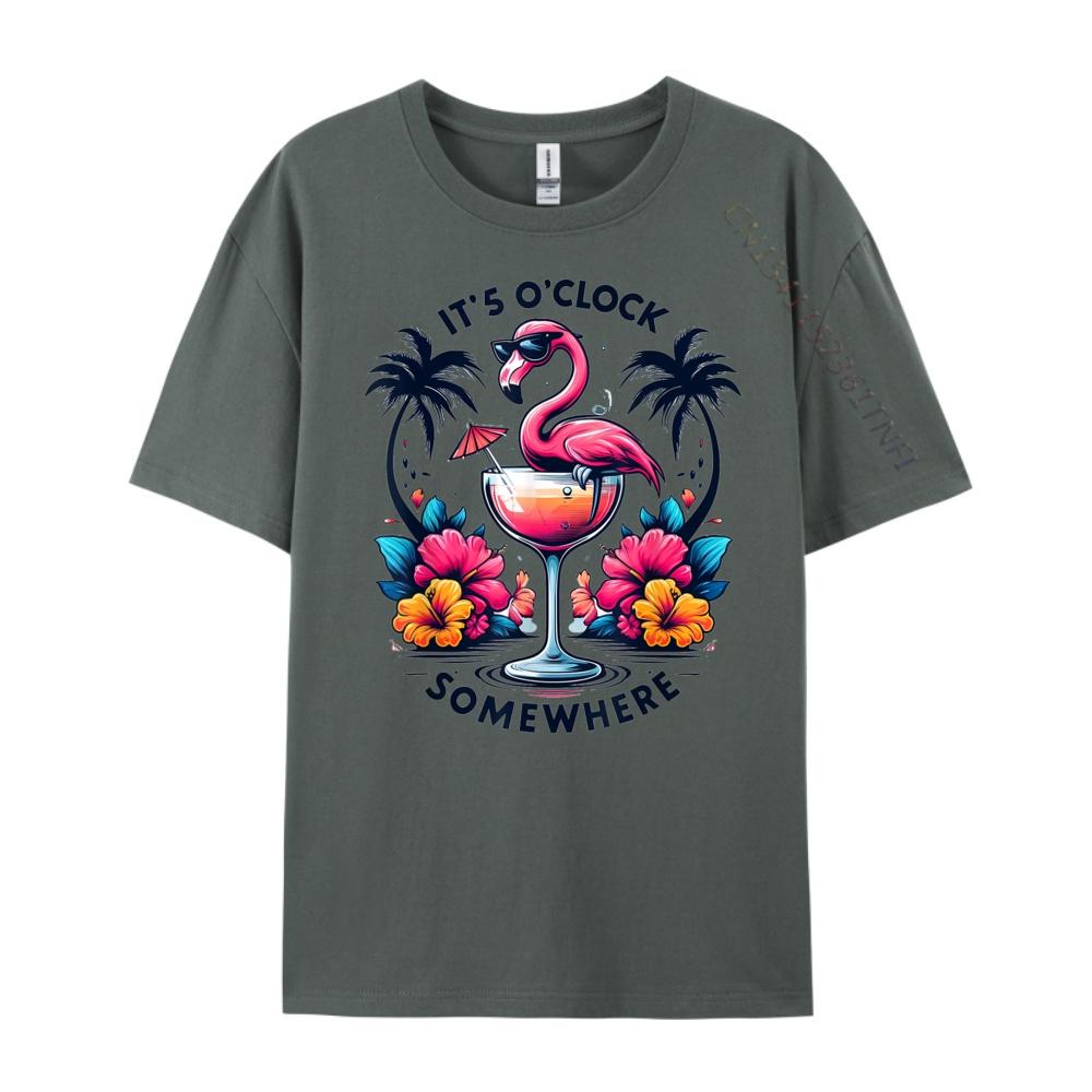 Its 5 OClock Somewhere Flamingo Beach Vacation Drinking 3d Printed T Shirts Youth Anime Street