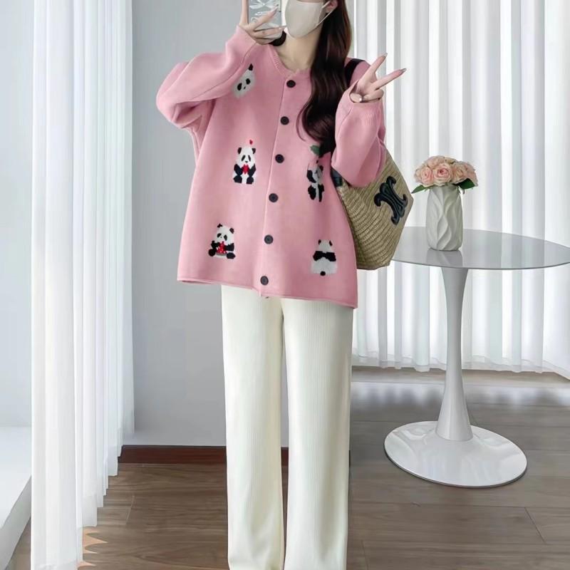 

Spring and Autumn New Sweet Embroidery Knitted Cardigan Jacket Loose Large Size Top Cute Casual Sweater Women s розовый
