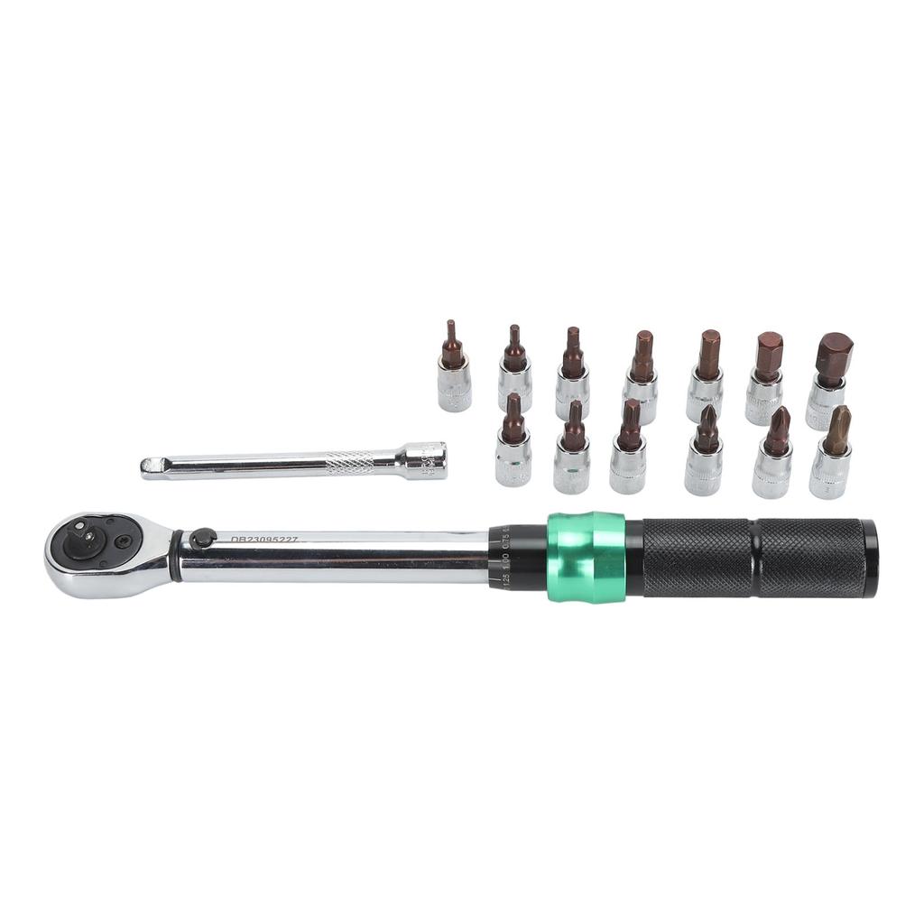 15Pcs Torsion Wrench Set Multifunctional Stainless Steel Wrenches 1 4 Drive 5‑25Nm Black