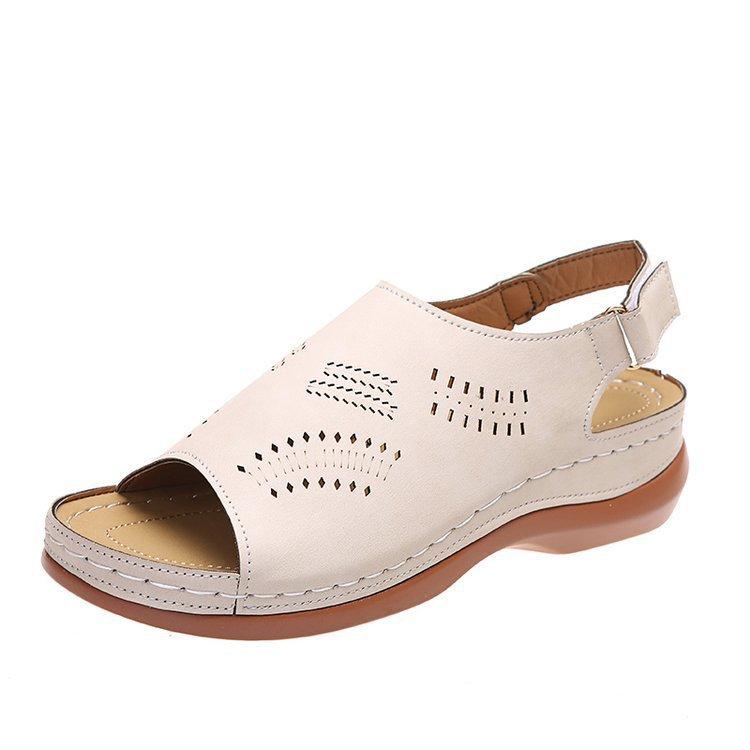 Women's Shoes Spring and Summer New Cut-out Back Buckle Fish Mouth Retro Ethnic Style Casual Large Size Solid Color Sandals In Stock
