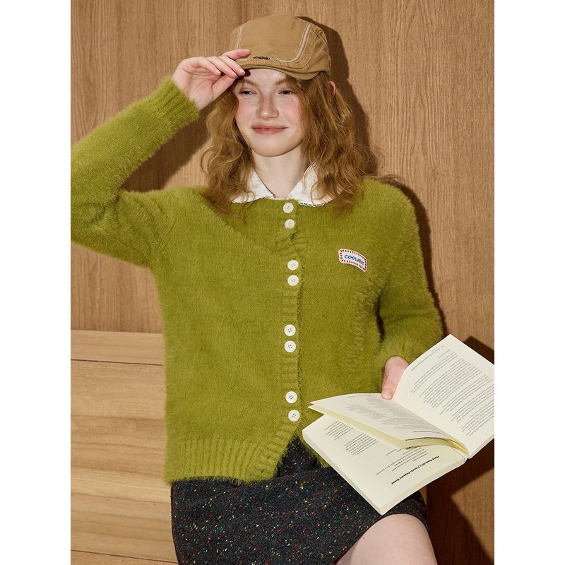 Coolhut Green Versatile Round-Neck Lazy-Style Cardigan, Gentle and Soft Plush Winter New Women's Knitwear