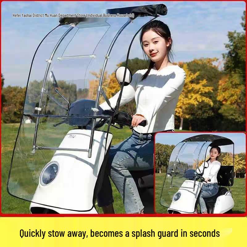 New Retractable Electric Car & Motorcycle Sunshade Tent - Pedal Folding Canopy