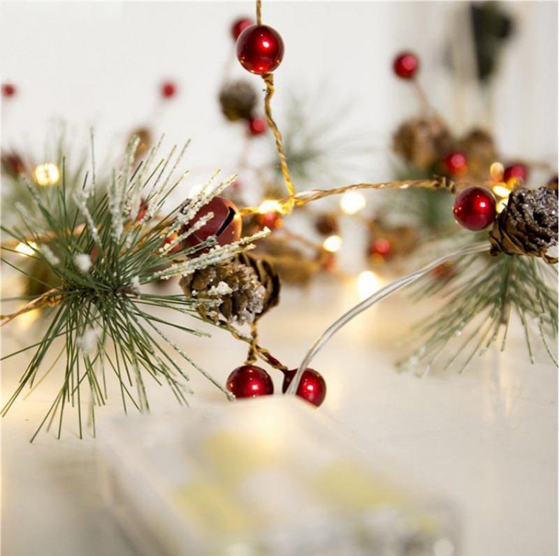 2m 20led Christmas Lights LED Light String Pine Needle Pinecone Copper Wire Light Christmas Bell Dec