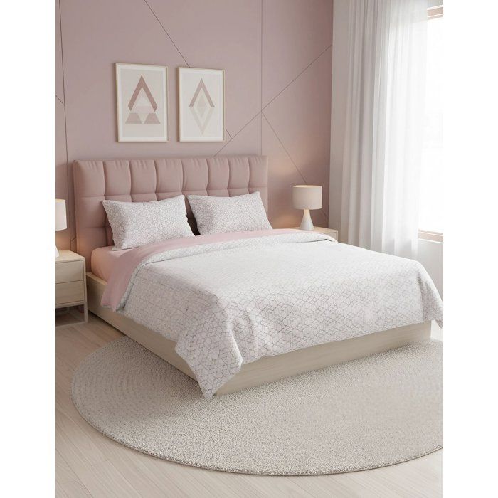 Parure de lit - 1 housse de couette 140 x 200 cm + 1 taie d'oreiller 60 x 60 cm - 100% coton renforcé - Rose