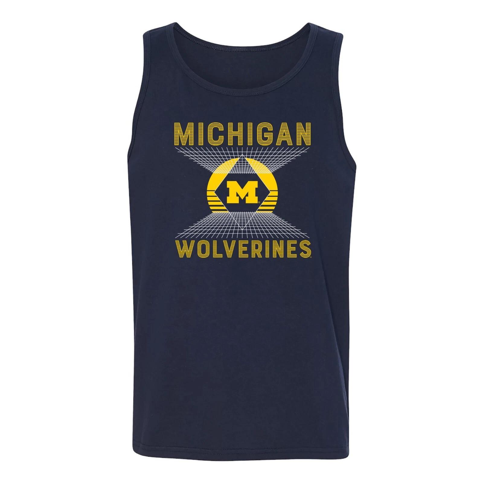 Michigan Vaporwave Grid Cotton Tank Top - Navy 3XL
