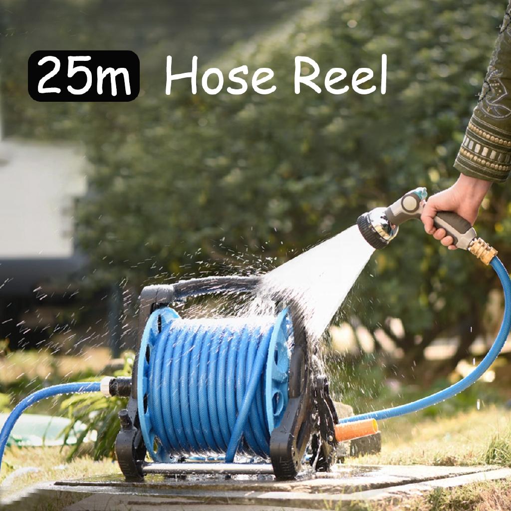 Garden Portable Water Hose Reel Holder 25M Hose Reel Watering Hose Pipe Clip For Household Irrigation Tool and Wash car blue