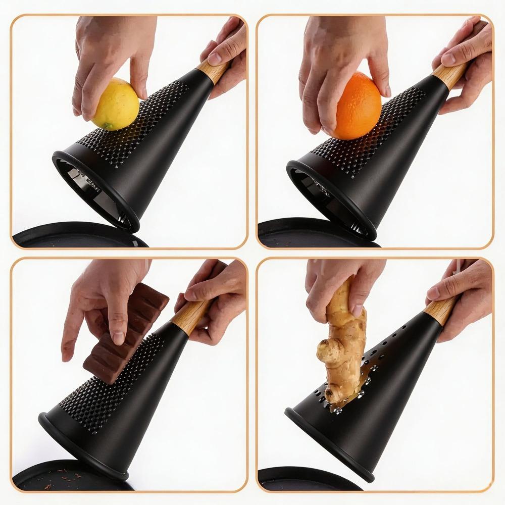 Wooden Handle Cheese Grater Stainless Steel Garlic Grinder Black Conical Vegetable Grater Home
