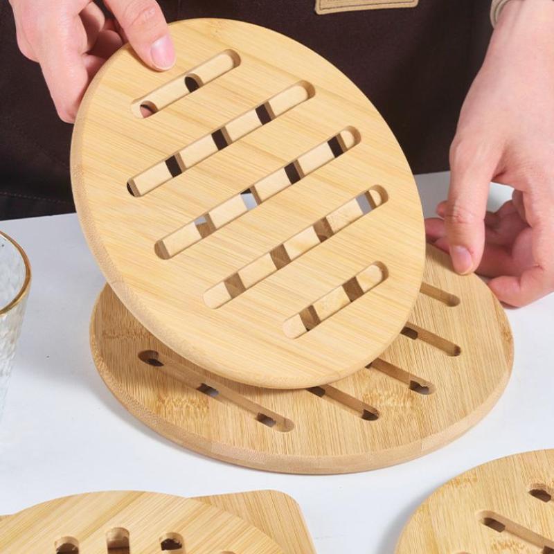 Portable Placemat Thickened Circular Square Household Coaster Hollowed Out Bamboo Insulation Mat Dining Table Mat