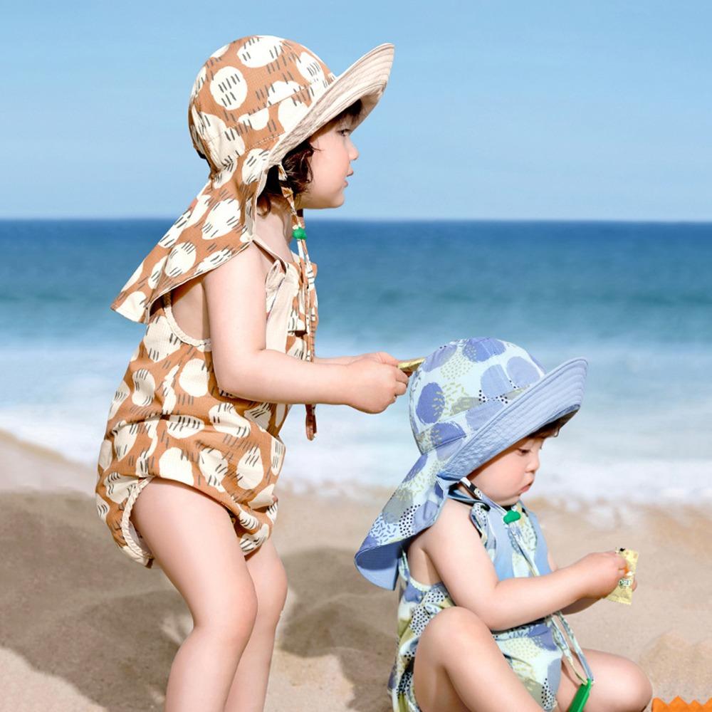 Shawl Attachment Double Sided Kid Sunhat Cotton Baby Shading Hat Cute Sand Beach Sun Hat  Picnic