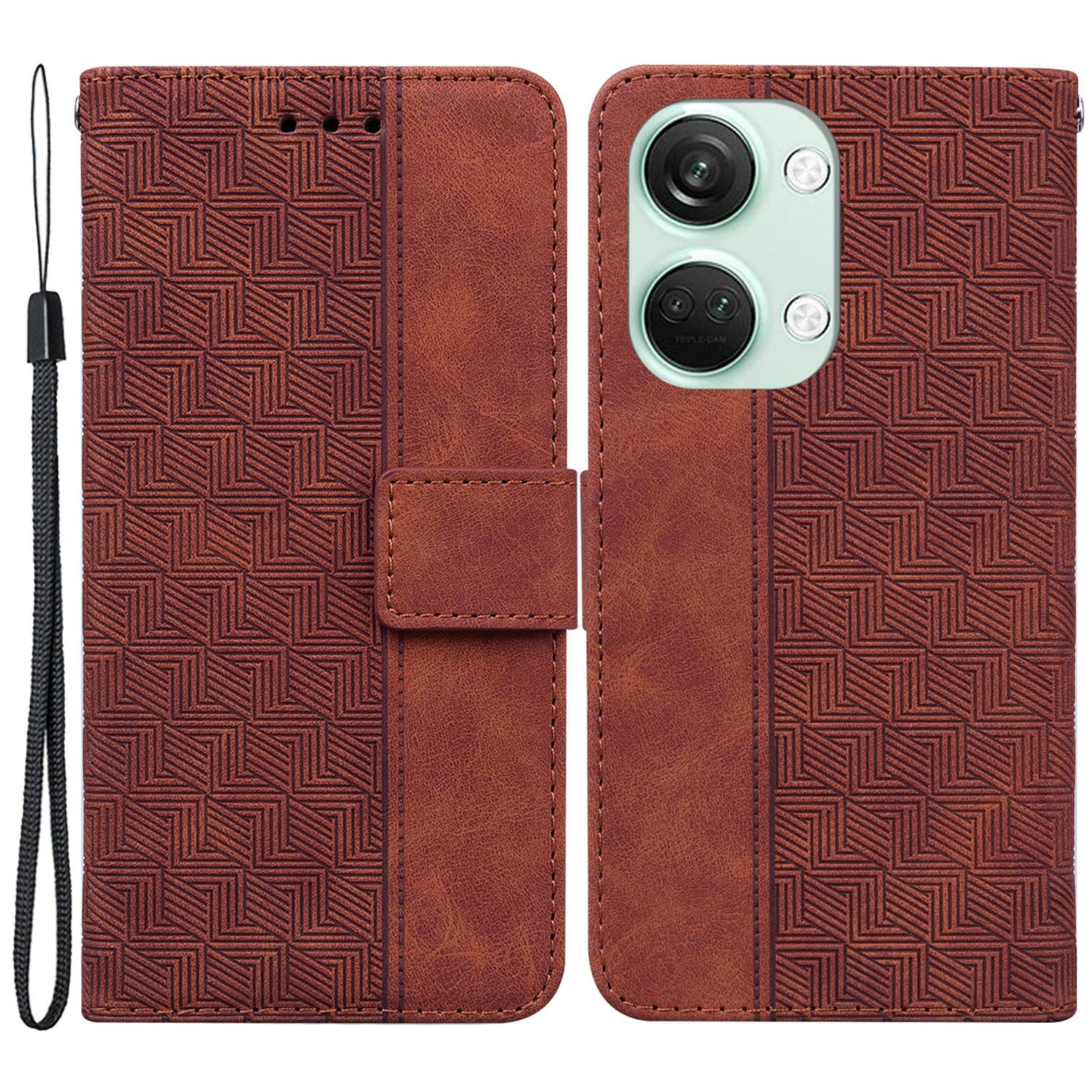 

For OnePlus Nord 3 5G/Ace 2V Geometry Imprinted Stand Drop-proof Shell PU Leather Wallet Phone Cover Brown
