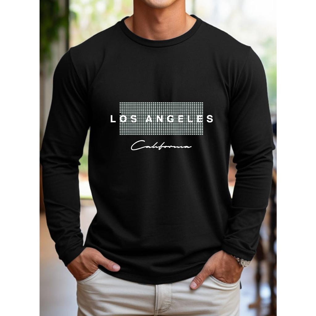 Men's Summer Loose Fit Large Los Angeles Graphic Printed Slim Fit Casual Sports Round Neck Short Sleeved T-shirt Top