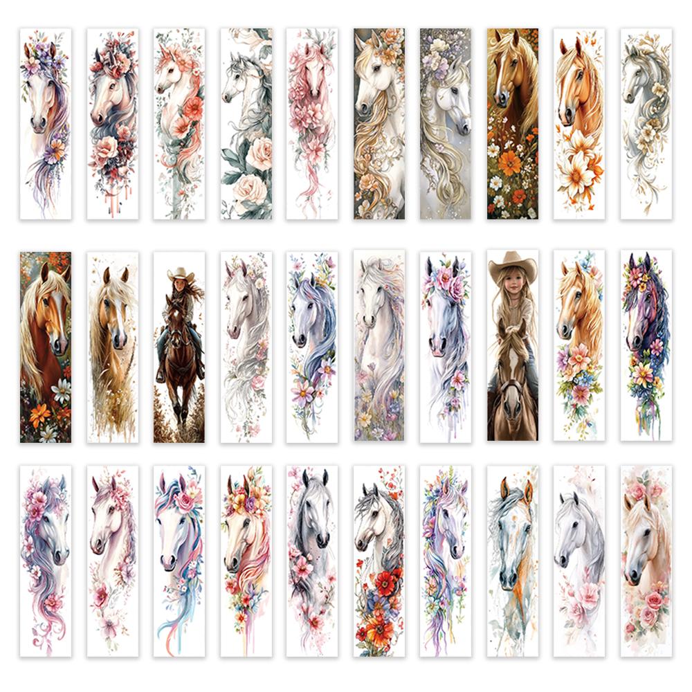 32pcs, Watercolour Horse Bookmarks, Maiden and Horse Series for Teachers, Readers and Book Lovers, Bookmarks, Gifts, Party, Birt