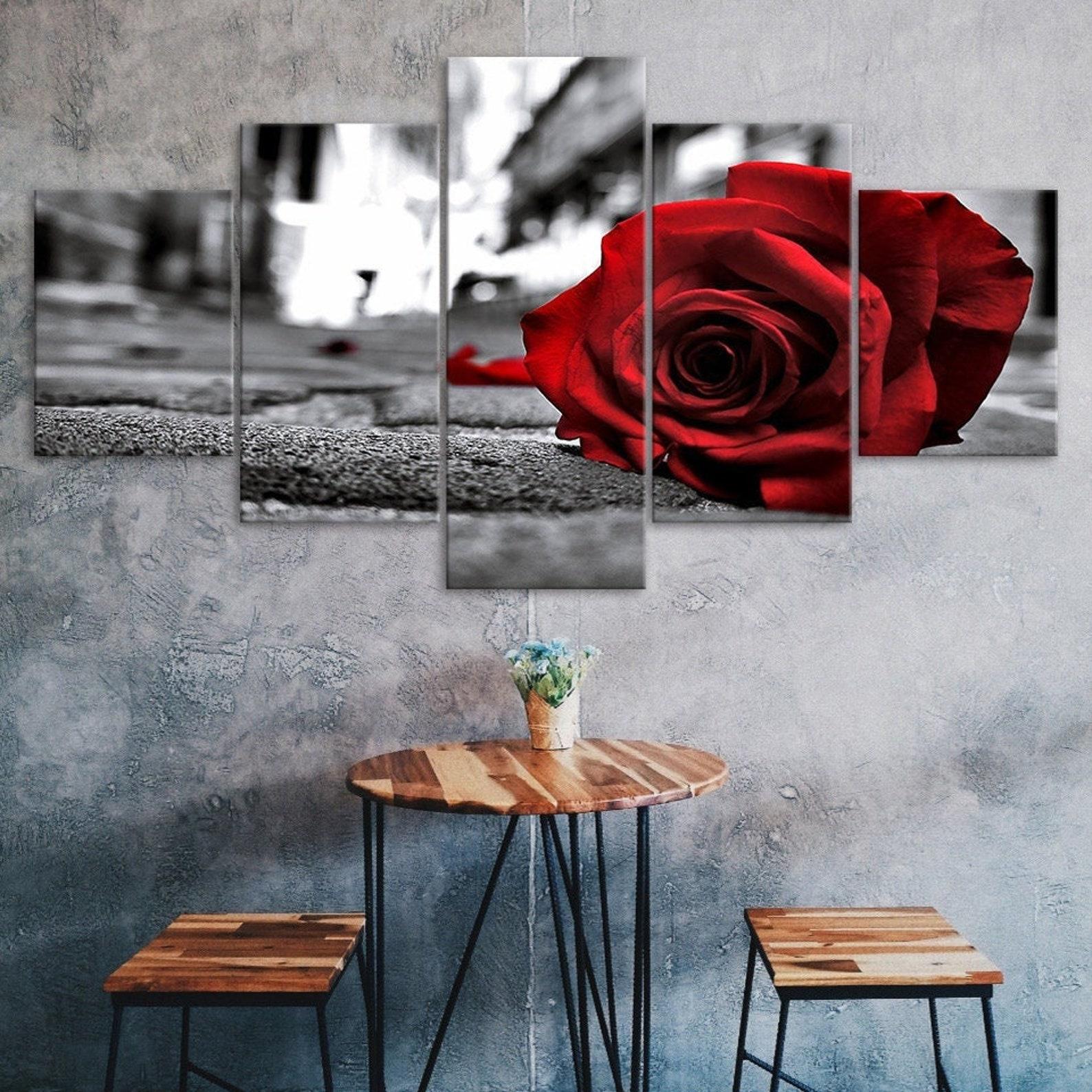 

Romantic Red Rose Flower 5 Piece Five Panel Wall Canvas Print Modern Art Poster Picture Home Decor Gift For Him For Her 20X35 20X45 20X55CM