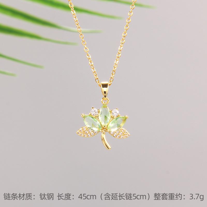 High Grade Zircon Leaf Flower Pendant Necklace Stainless Steel Plant Charms Choker Jewelry Party Gifts For Women Girls