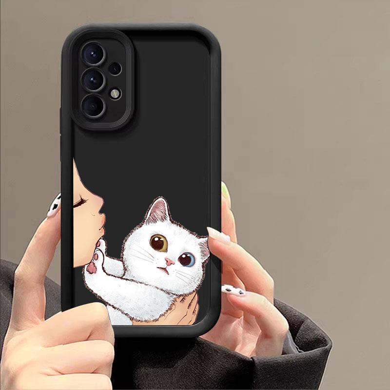 Funda Linda Gato Americano de Pelo Corto Para Samsung A55 A35 A13 A54 A53 A52 A34 A33 A32 A21S A14 A23 A24 A12 A51 A71 Funda de Teléfono