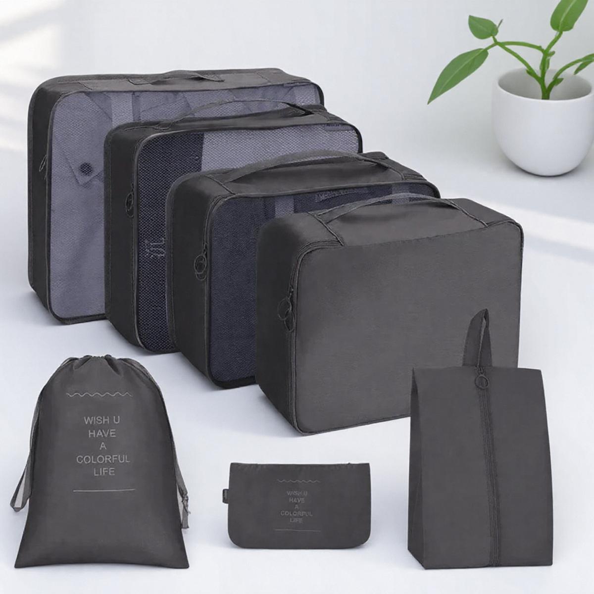 

Portable Wardrobe Organizer Set 7PCS Travel Suitcase Packing Cubes Clothes Shoe Storage Bags Luggage Accessories чёрный