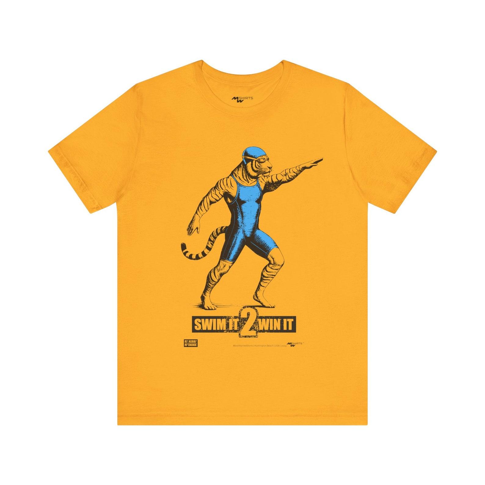 Swimming Tiger T-Shirt: Engraving Style, Swim It 2 Win It Ribbon L
