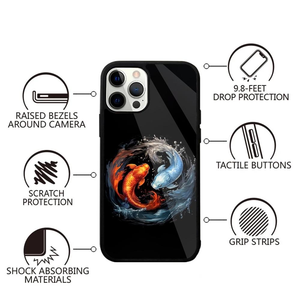 Koi Carp Fish Yin Yang Art Phone Case For iPhone 16,15,14,13,12,11,Plus,Pro,Max,Mini Magsafe Magnetic Wireless Charging