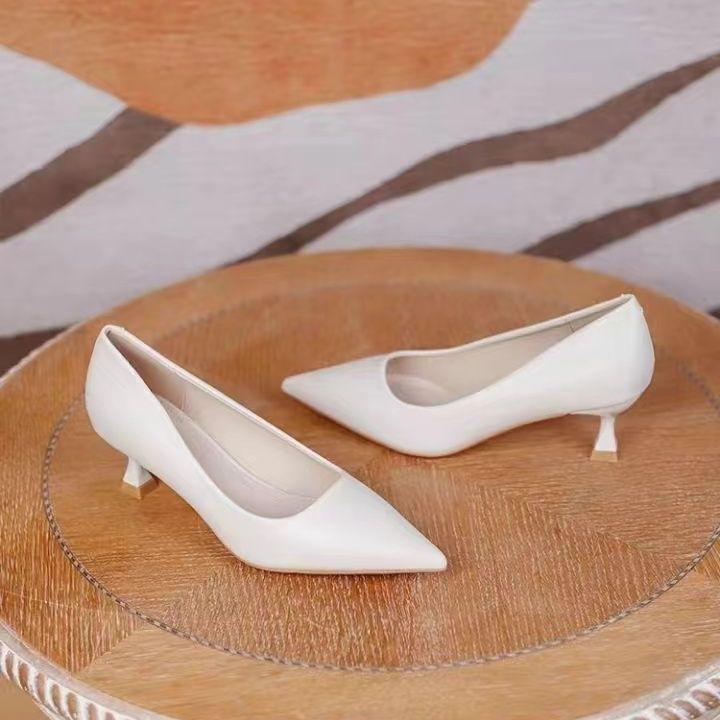 Comfortable Four-Season Leather Stiletto and Block Heel Stewardess Work Shoes for Women
