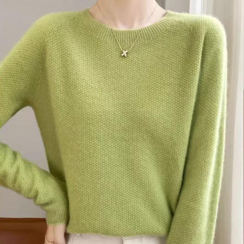 Women's Soft Fluffy Wool Round Neck Sweater - Casual Style for Autumn & Winter 2025